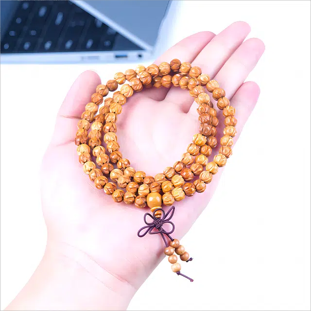 梵澜 雕刻莲花设计手持 佛珠转运念珠盘玩手把件 中国风 时尚百搭手饰 桃木 手串 男女同款情侣款 其他木作 礼盒