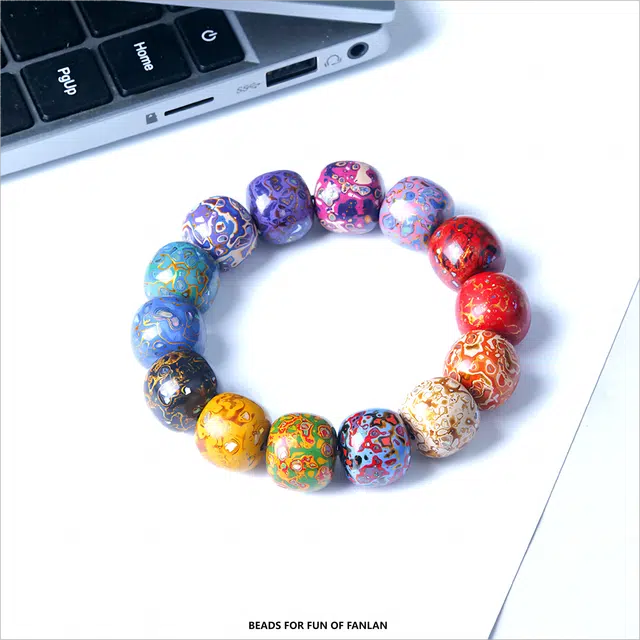 梵澜 老型珠多宝珠佛珠 多彩桶珠文玩手把件 时尚百搭手饰 漆器 木作手串 男女同款情侣款 大漆 礼盒