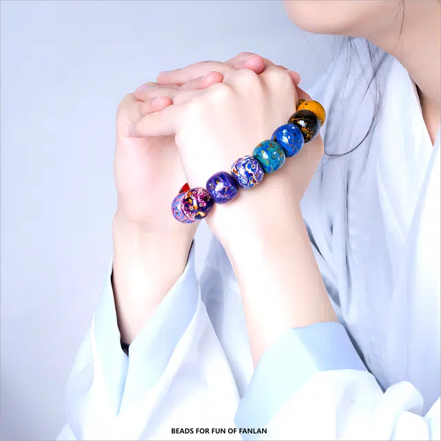 梵澜 老型珠多宝珠佛珠 多彩桶珠文玩手把件 时尚百搭手饰 漆器 木作手串 男女同款情侣款 大漆 礼盒