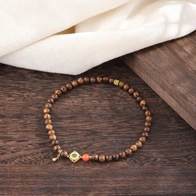 梵澜 国潮古风佛珠文玩手把件 盘玩高级感念珠手持 玛瑙和田玉转运珠手饰 轻奢纪念首饰 虎皮檀 手链 男女同款情侣款 檀木 礼盒装