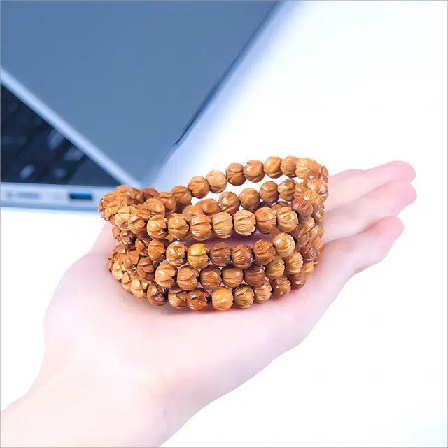 梵澜 雕刻莲花设计手持 佛珠转运念珠盘玩手把件 中国风 时尚百搭手饰 桃木 手串 男女同款情侣款 其他木作 礼盒