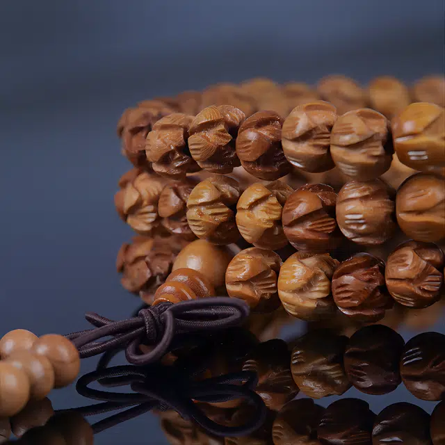 梵澜 雕刻莲花设计手持 佛珠转运念珠盘玩手把件 中国风 时尚百搭手饰 桃木 手串 男女同款情侣款 其他木作 礼盒