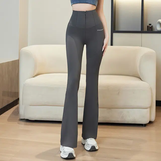 帕兰朵 拉链微喇口袋外穿高腰收腹提臀简约休闲修身薄款塑身裤 女款