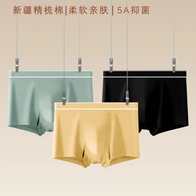 帕兰朵 纯色简约时尚舒适休闲无痕抗菌裆中腰透气平角内裤 男款 组合装