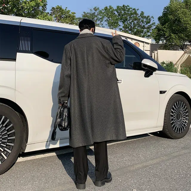 普鲁士多特蒙德 美式潮流韩质感垂感情侣显瘦胸针可拆卸个性设计百搭穿搭外套纯色复古秋冬轻奢保暖防风中长款大衣 男女同款