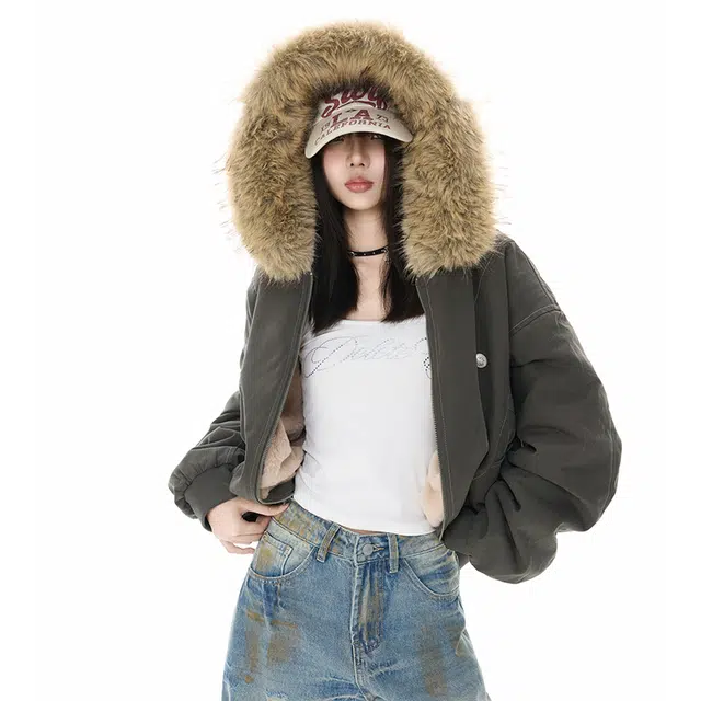 普鲁士多特蒙德 【冬季保暖外套】毛绒连帽纯色复古入冬款无性别主义个性设计百搭情侣穿搭加绒锁温防风棉服 男女同款