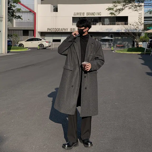 普鲁士多特蒙德 美式潮流韩质感垂感情侣显瘦胸针可拆卸个性设计百搭穿搭外套纯色复古秋冬轻奢保暖防风中长款大衣 男女同款