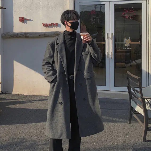 普鲁士多特蒙德 美式潮流韩质感垂感情侣显瘦胸针可拆卸个性设计百搭穿搭外套纯色复古秋冬轻奢保暖防风中长款大衣 男女同款