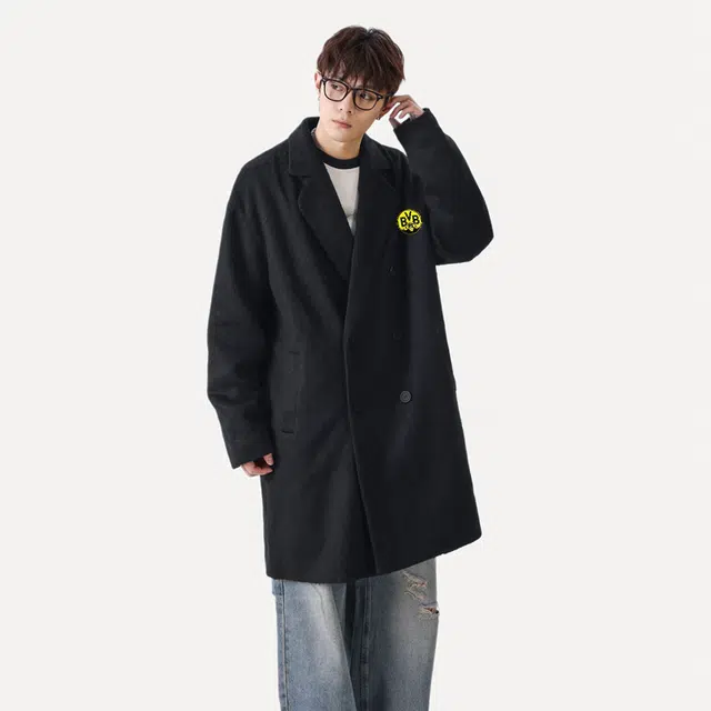 普鲁士多特蒙德 潮牌春秋冬季中长款美拉德慵懒风外套可拆卸胸针设计男潮韩版西装领呢子上衣休闲青年英伦高级感毛呢大衣 男女同款