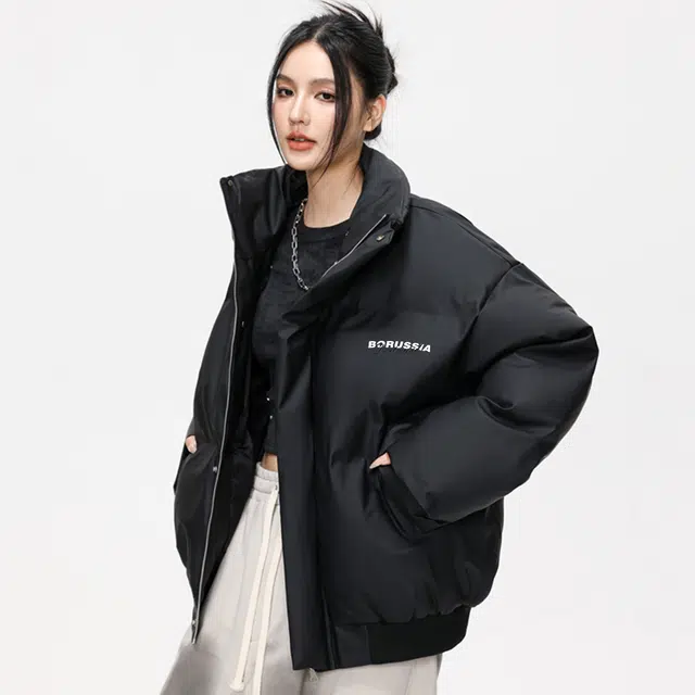 普鲁士多特蒙德 潮牌韩版高级休闲百搭短款皮棉衣简约立领面包服保暖冬季加厚舒适纯色高街外套棉服 男女同款