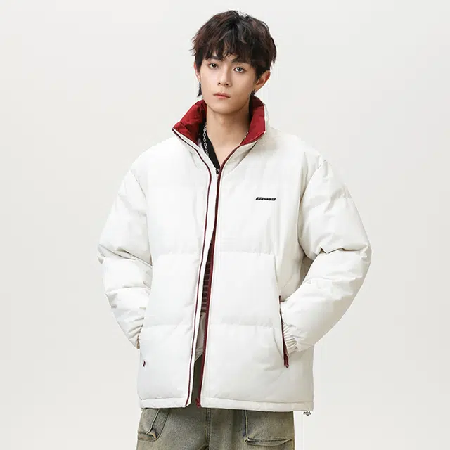 普鲁士多特蒙德 【冬季保暖外套】撞色美式显瘦通勤纯色复古秋冬款无性别主义个性设计百搭情侣穿搭加绒立领防风棉服 男女同款