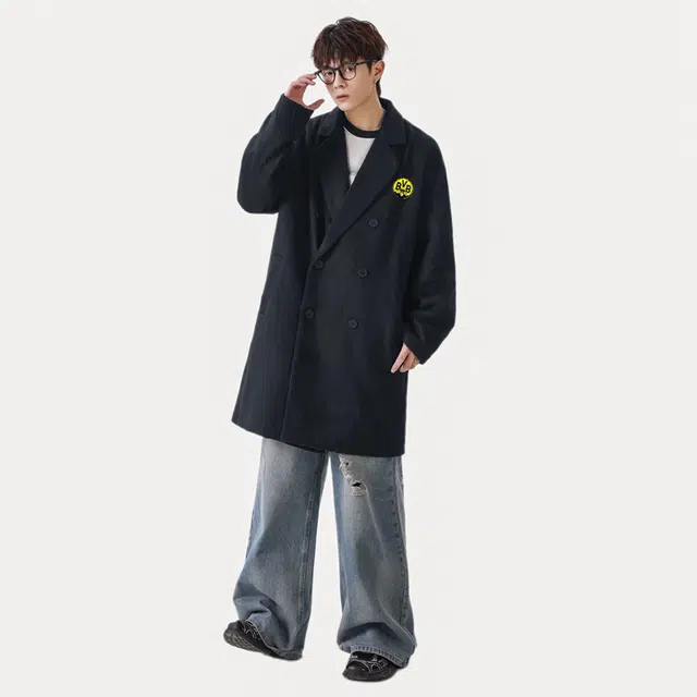 普鲁士多特蒙德 潮牌春秋冬季中长款美拉德慵懒风外套可拆卸胸针设计男潮韩版西装领呢子上衣休闲青年英伦高级感毛呢大衣 男女同款