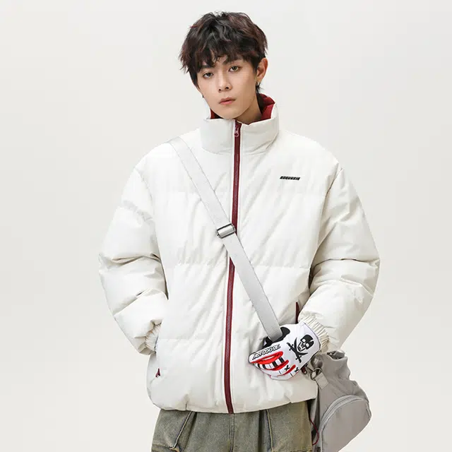 普鲁士多特蒙德 【冬季保暖外套】撞色美式显瘦通勤纯色复古秋冬款无性别主义个性设计百搭情侣穿搭加绒立领防风棉服 男女同款