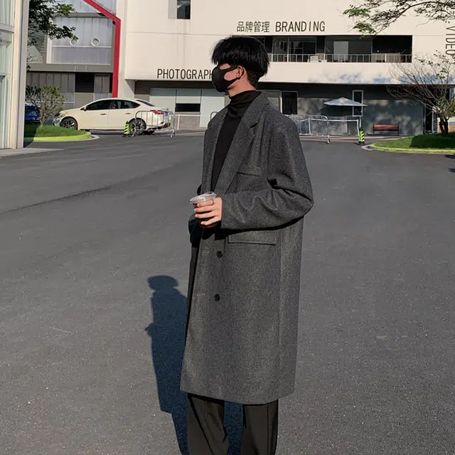 普鲁士多特蒙德 美式潮流韩质感垂感情侣显瘦胸针可拆卸个性设计百搭穿搭外套纯色复古秋冬轻奢保暖防风中长款大衣 男女同款