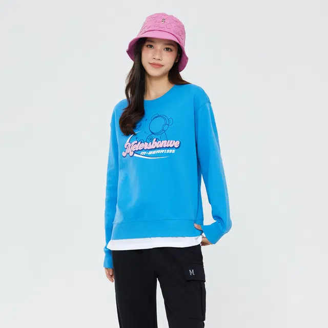 美特斯邦威 印花舒适细腻柔和亲肤圆领加绒卫衣 女款