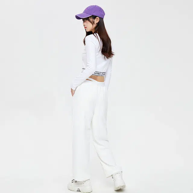 美特斯邦威 设计感简约直筒纯色松紧休闲裤 女款