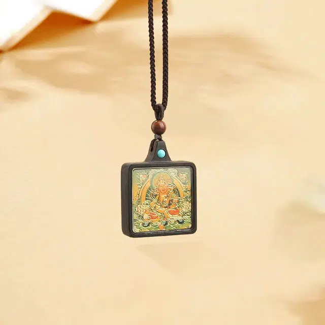 【招财转运&无事牌】 金师傅 藏族唐卡吊坠 守护神黄财神扎基拉姆 诸事顺利财源滚滚复古配饰民族风简约百搭 黑檀 项链 男女同款情侣款