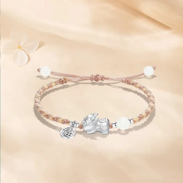 金师傅 福牌貔貅招财 迎福十二生肖龙年本命年 抓钱年轻小众轻奢纳福手工编织可调节 合金 手链 男女同款情侣款
