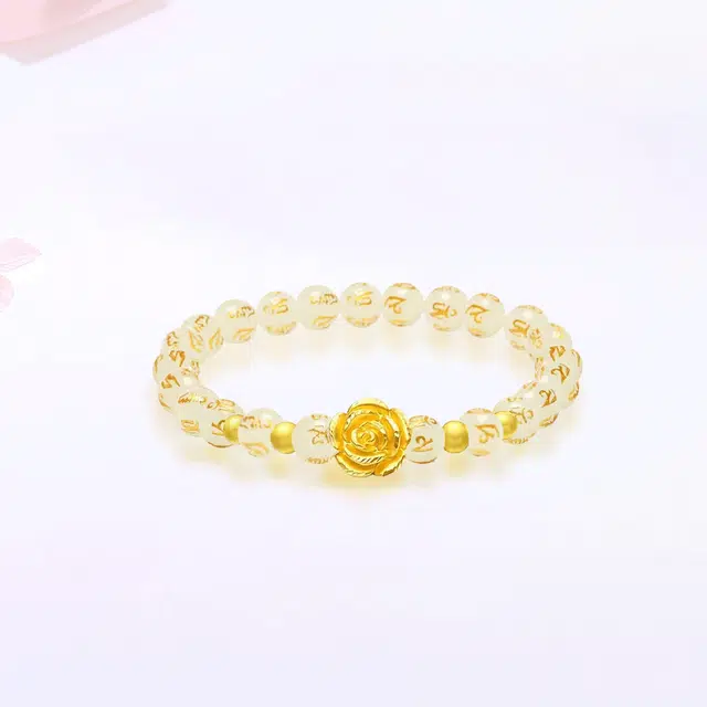 【999金|精选高品质】 金师傅 六字箴言玫瑰花 一见倾心浪漫花朵转运 新中式国潮气质复古大气优雅百搭 小众轻奢高级#好运 玛瑙 手串 女款