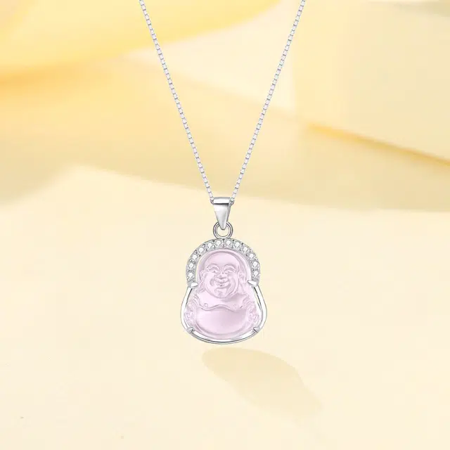 【S925银|甄选高品质|你的守护神】 金师傅 观音弥勒佛 平安顺遂 事业有成 新中式国潮气质#好运 粉水晶 项链 男女同款情侣款