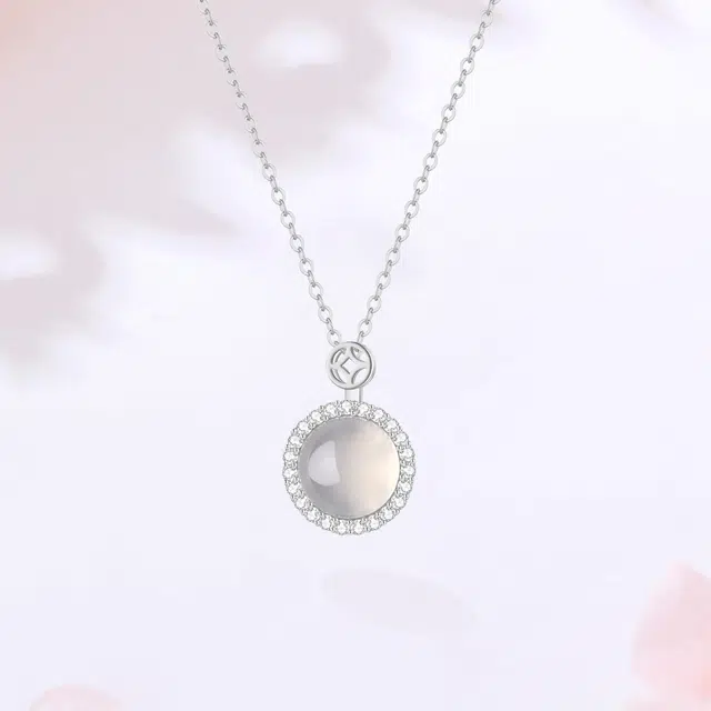 【S925银|甄选高品质】 金师傅 白月光系列 好运连连圆形镶钻浪漫气质优雅简约百搭精致礼小众轻奢高级#好运 玉髓 项链 女款