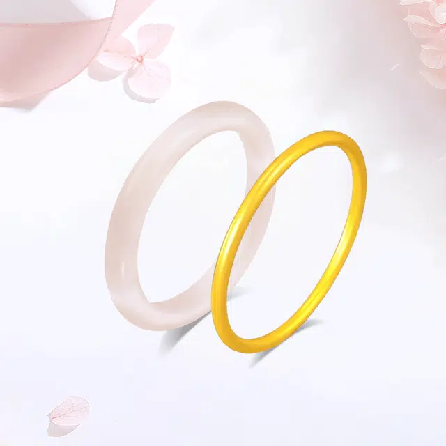【甄选高品质】 金师傅 灼灼桃花素圈叠戴 一步一响新中式国潮古风美人镯粉嫩气质简约百搭 小众轻奢高级#好运 玻璃猫眼 手镯 女款