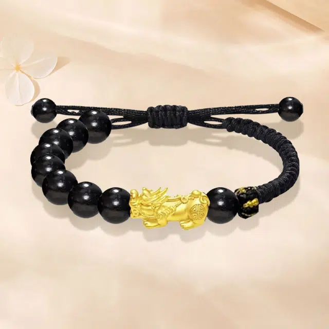 【纯银吞金兽】 金师傅 招财貔貅转运新中式国潮设计感佛珠手串甄选好物天赐福禄可调节手绳#好运 黑檀 金色手链 男女同款情侣款
