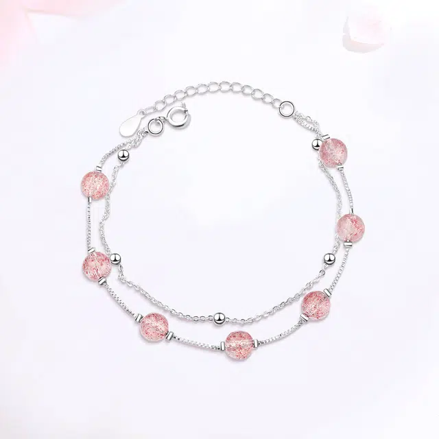 【高品质】 金师傅 双层叠戴 时来运转正缘桃花梦幻感小清新 小众轻奢高级#好运 草莓晶 手链 女款