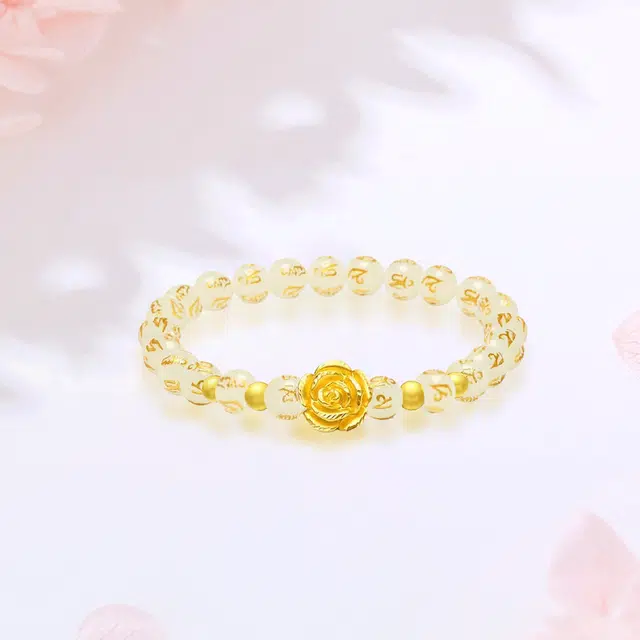 【999金|精选高品质】 金师傅 六字箴言玫瑰花 一见倾心浪漫花朵转运 新中式国潮气质复古大气优雅百搭 小众轻奢高级#好运 玛瑙 手串 女款