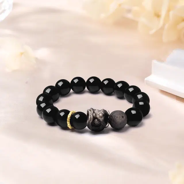 【限量赠·最佳爸爸证|精选高品质】 金师傅 醒狮 狮来运转 招财纳福新中式国潮复古气质百搭小众高级#好运 黑曜石 手串 男女同款情侣款