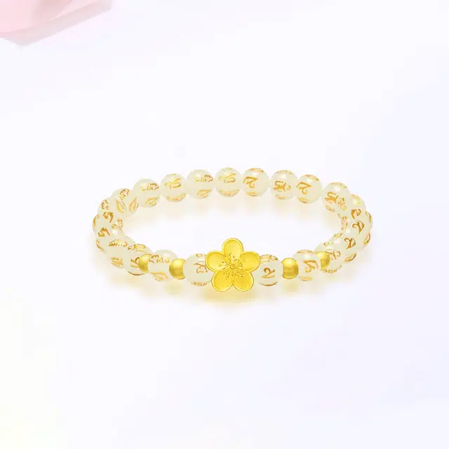 【999金|精选高品质】 金师傅 六字箴言桃花 一见倾心浪漫花朵转运珠 新中式国潮气质复古大气优雅百搭 小众轻奢高级#好运 玛瑙 手串 女款