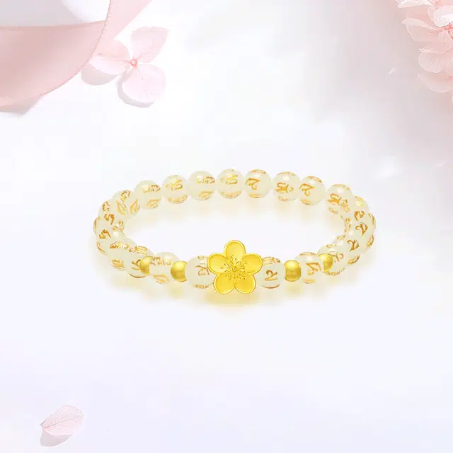【999金|精选高品质】 金师傅 六字箴言桃花 一见倾心浪漫花朵转运珠 新中式国潮气质复古大气优雅百搭 小众轻奢高级#好运 玛瑙 手串 女款