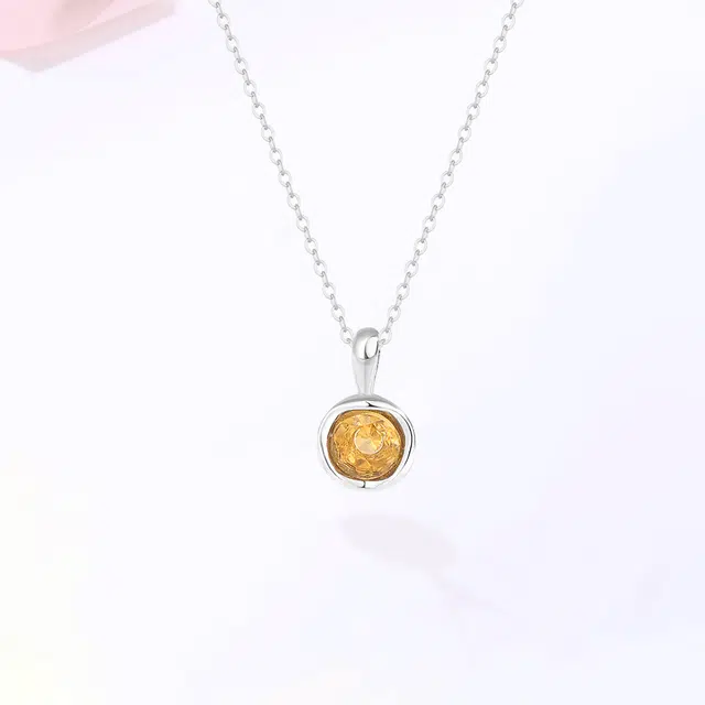 【S925银|甄选高品质|招财纳福】 金师傅 黄晶能量石吊坠 连荔枝水逆退散 时尚精致气质显白简约百搭清新 小众轻奢高级 黄水晶 项链 女款
