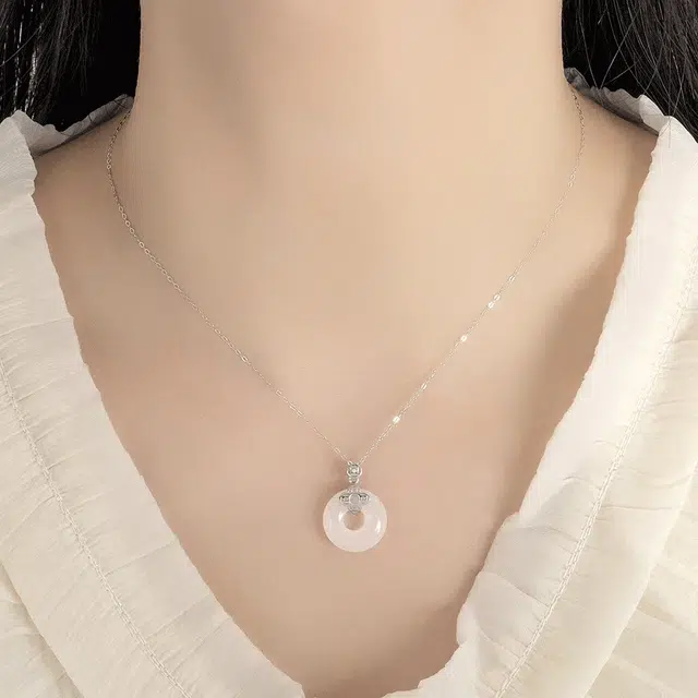 【S925银|甄选高品质】 金师傅 幸运平安扣锁骨链 平安顺遂招财纳福 新中式国潮气质优雅小众清冷简约百搭#好运 玉髓 项链 女款