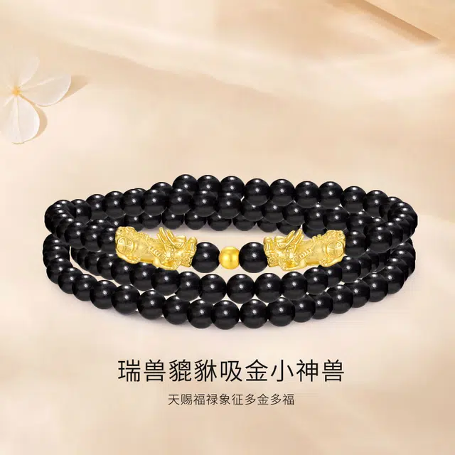 【转运旺运】 金师傅 纯银吞金兽 招财进宝多圈叠戴佛珠串珠 国潮日常佩戴#好运 黑檀 手串 男女同款情侣款