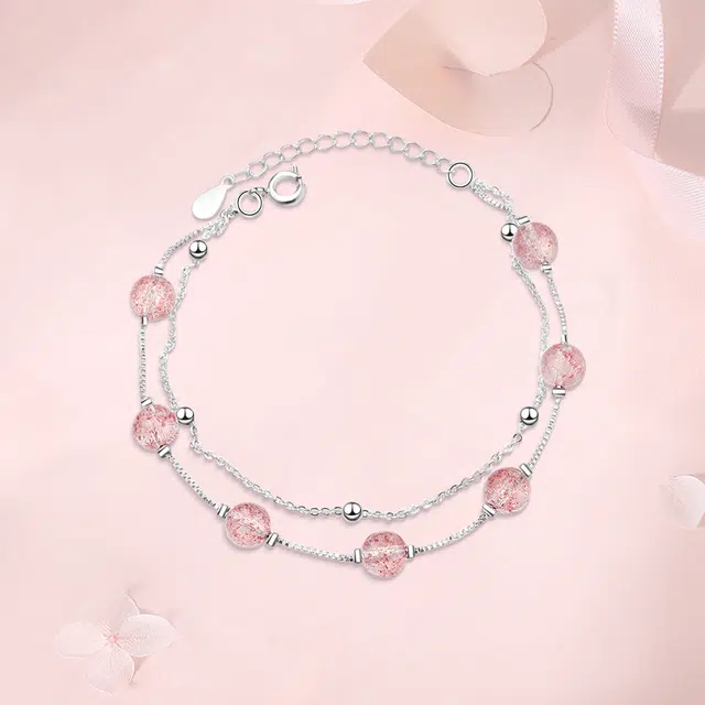 【高品质】 金师傅 双层叠戴 时来运转正缘桃花梦幻感小清新 小众轻奢高级#好运 草莓晶 手链 女款