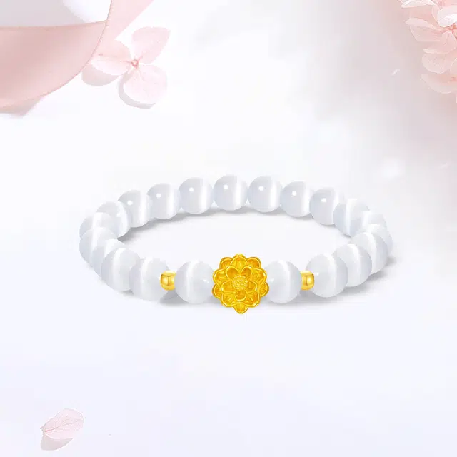 【999金|精选高品质】 金师傅 好运莲莲串珠 莲花万事如意有钱花 新中式国潮气质复古简约百搭#好运 玻璃猫眼 手串 男女同款情侣款