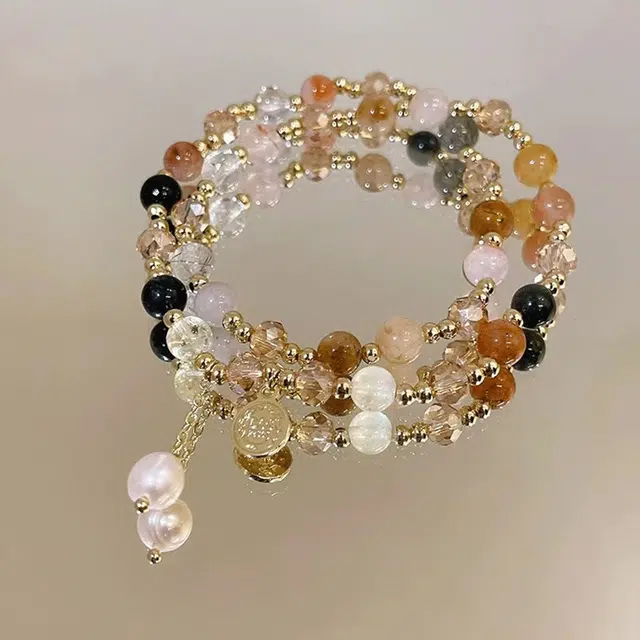 【甄选高品质】招财纳福 金师傅 彩色流苏双圈 时来运转财运亨通 新中式国潮气质清新简约百搭 小众轻奢高级 草莓晶 手串 男女同款情侣款