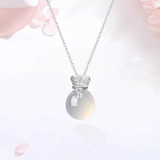 【S925银|甄选高品质】 金师傅 转运福袋吊坠 白月光能量之石净化 时尚精致清冷感 小众轻奢高级简约百搭#好运 白水晶 项链 女款