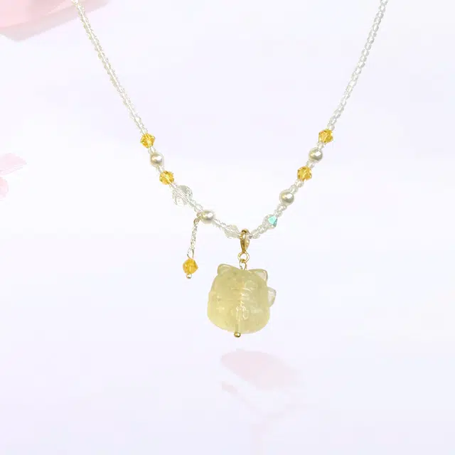 【招财猫&能量之石|高品质】 金师傅 猫咪吊坠 纳福吉祥如意可爱萌趣甜美小清新设计感小众轻奢高级#好运 黄水晶 项链 男女同款情侣款