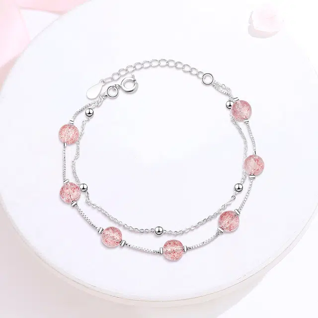 【高品质】 金师傅 双层叠戴 时来运转正缘桃花梦幻感小清新 小众轻奢高级#好运 草莓晶 手链 女款