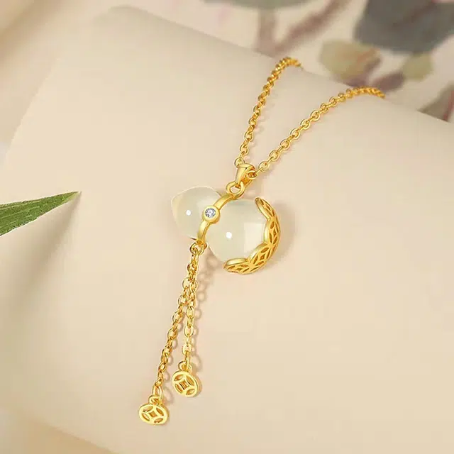 【精选高品质|S999足银】 金师傅 福禄双全流苏吊坠 福气满满葫芦招财纳福 新中式国潮复优雅气质简约日常百搭#好运 玉髓 项链 女款