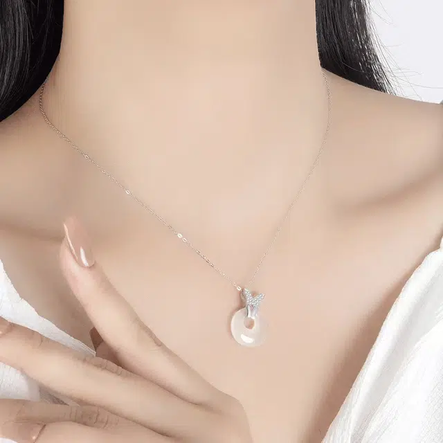 【S925银|甄选高品质】 金师傅 蝴蝶平安扣锁骨链 平安喜乐森系少女心甜美气质小清新简约百搭新中式 小众轻奢高级#好运 玉髓 项链 女款