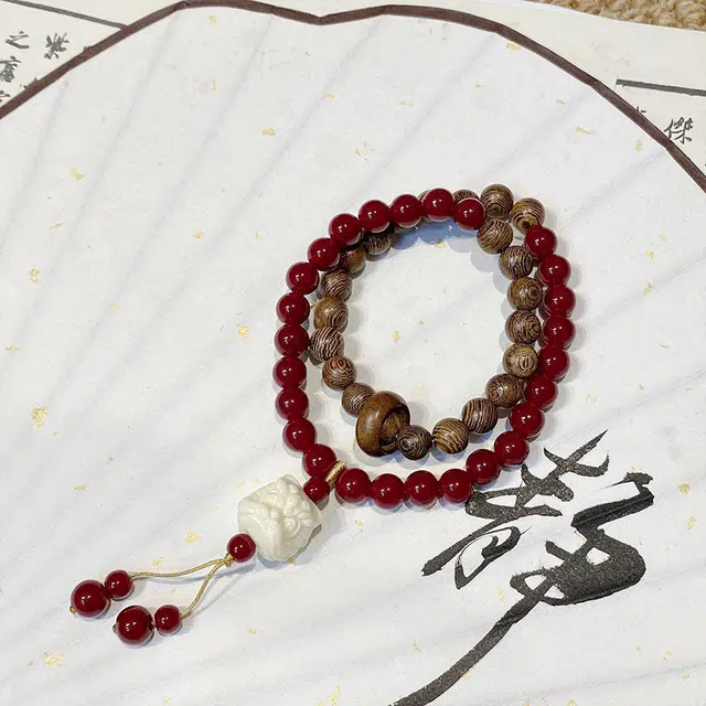 【狮来运转|甄选高品质】 金师傅 双圈醒狮串珠 万事如意招财纳福 考试上岸新中式国潮复古民族气质文玩盘玩 鸡翅木 手串 男女同款情侣款