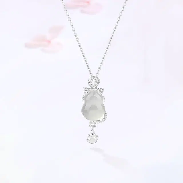 【S925银|精选高品质】 金师傅 猫咪葫芦锁骨链 福禄双全招财猫 萌趣可爱精致气质甜美清冷 小众轻奢设计高级 玉髓 项链 男女同款情侣款