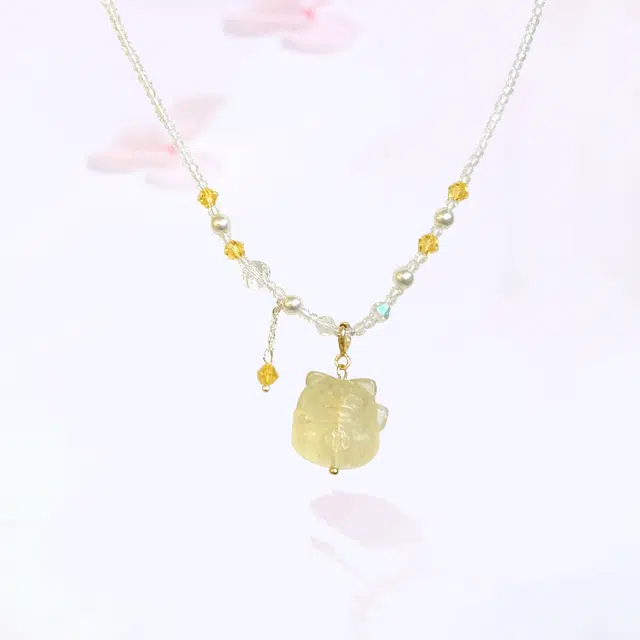 【招财猫&能量之石|高品质】 金师傅 猫咪吊坠 纳福吉祥如意可爱萌趣甜美小清新设计感小众轻奢高级#好运 黄水晶 项链 男女同款情侣款