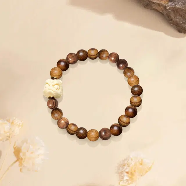 【高品质】醒狮转运珠手饰 金师傅 新中式小众国风文玩 考研上岸精品佛珠单圈 檀木手串 木作手链 男女同款情侣款 花梨木