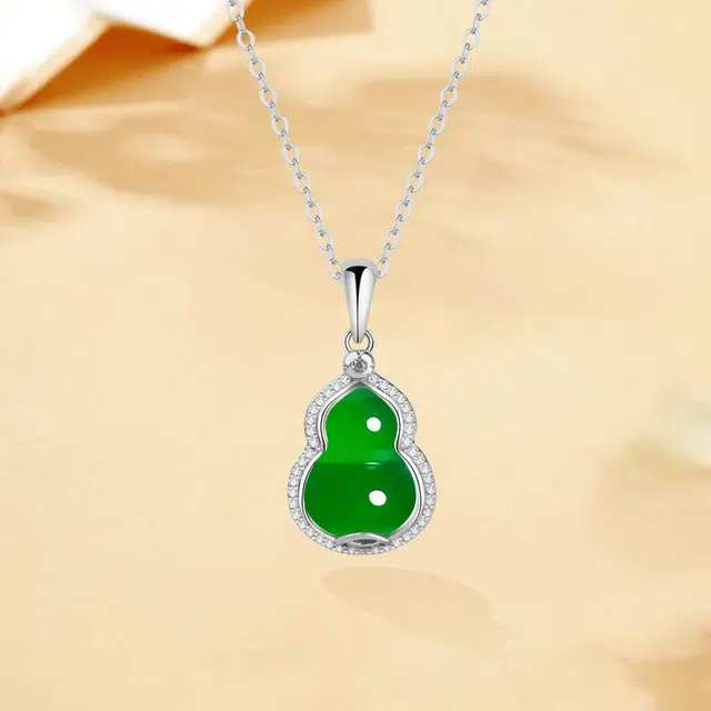 【S925银|精选高品质】 金师傅 福禄翠意葫芦锁骨链   福禄双全福气满满 中式复古国潮典雅大气小众轻奢时尚百搭高级#好运 玉髓 项链 女款