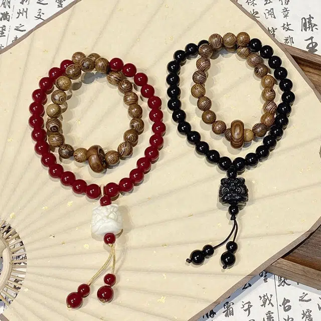 【狮来运转|甄选高品质】 金师傅 双圈醒狮串珠 万事如意招财纳福 考试上岸新中式国潮复古民族气质文玩盘玩 鸡翅木 手串 男女同款情侣款