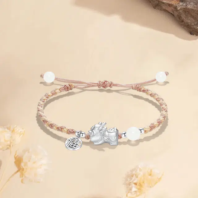 金师傅 福牌貔貅招财 迎福十二生肖龙年本命年 抓钱年轻小众轻奢纳福手工编织可调节 合金 手链 男女同款情侣款